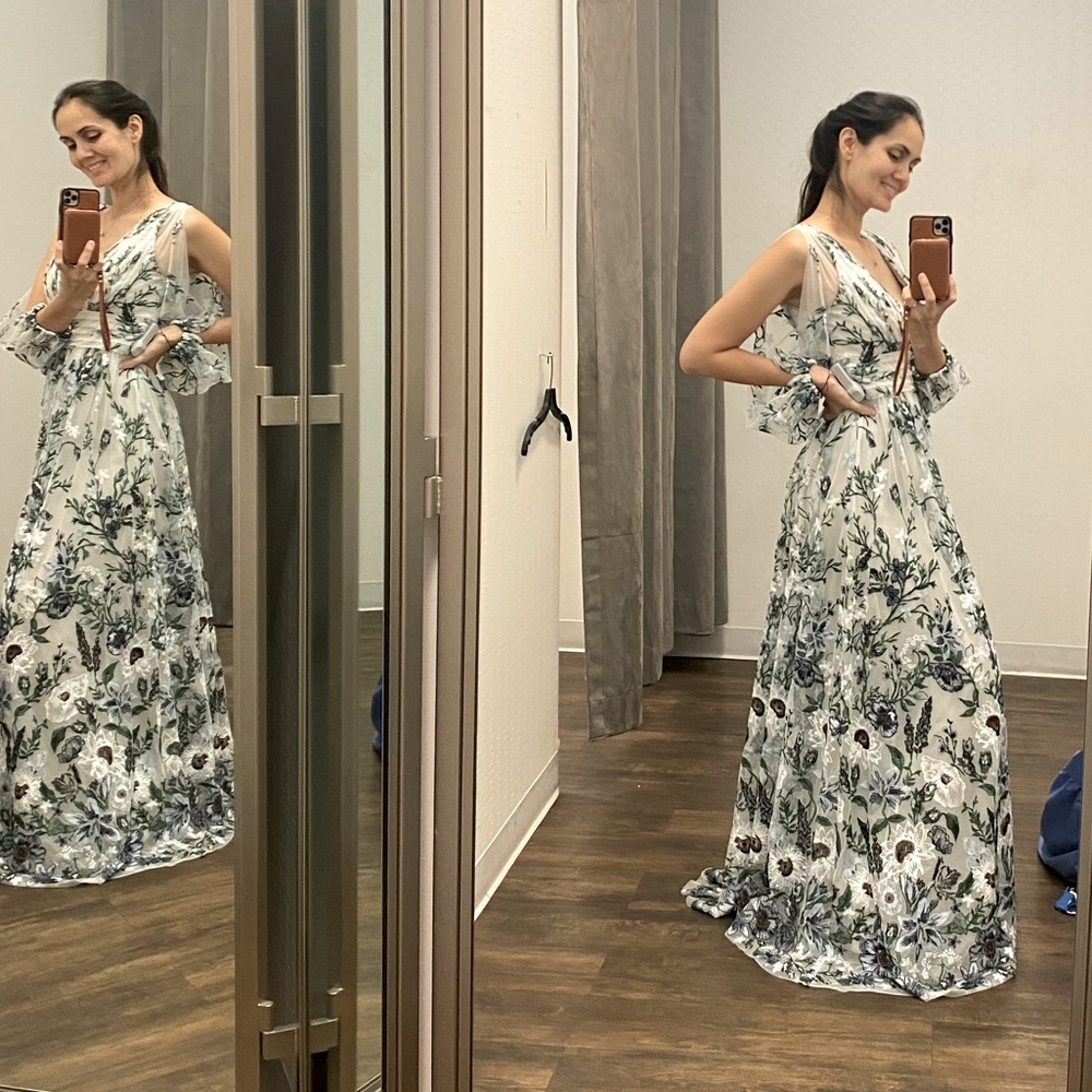 Merchesa Notte ivory embroidered gown